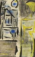 Untitled (Blue house, Yellow Figure) by Howard Sewall