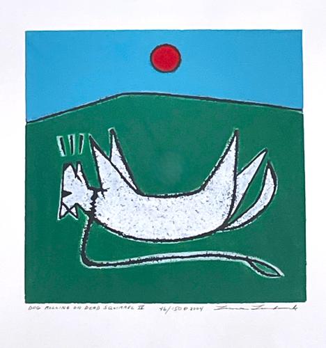 Dog rolling on squirrel IV (ed 148) by Linnea Lundmark
